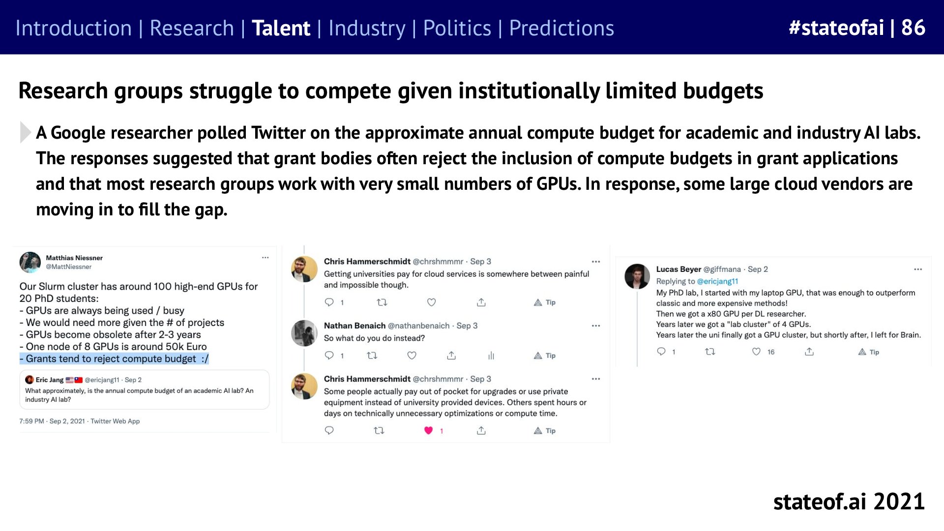 Compute limits what university groups can attempt - 2021 report, slide 86