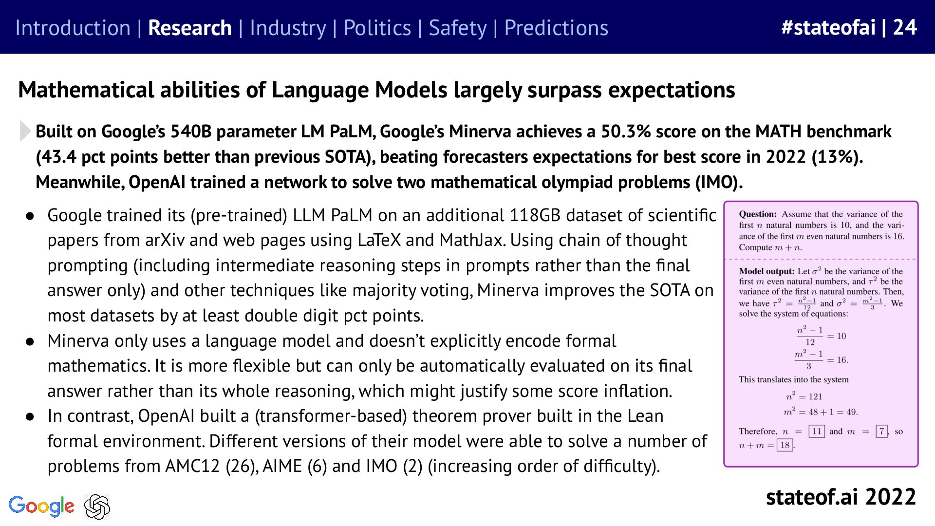 Mathematical reasoning advanced through different approaches - 2022 report, slide 24