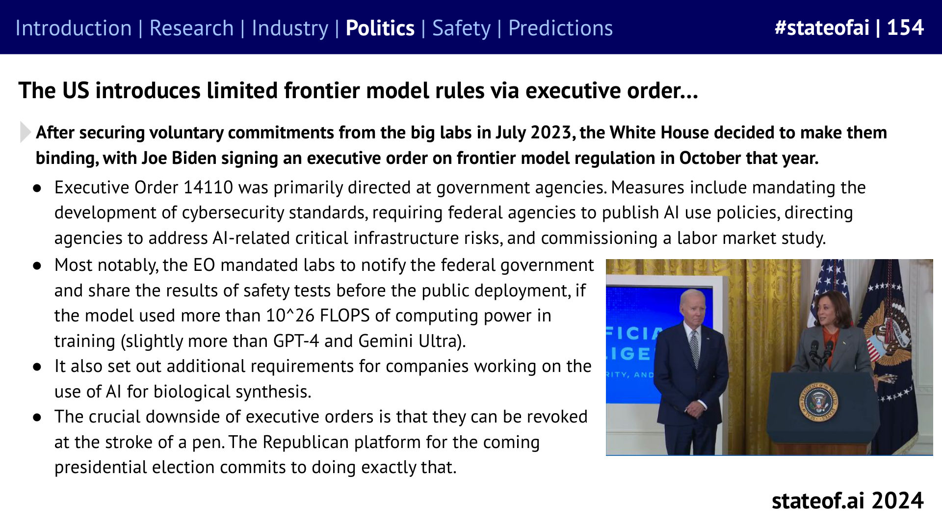 The US relies on executive authority - 2024 report, slide 154